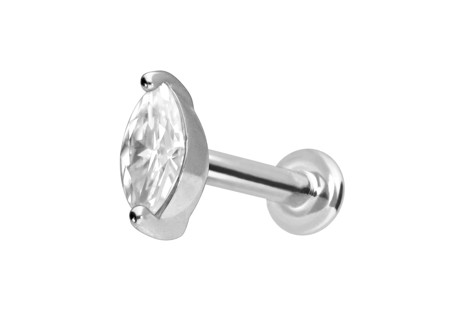 14 Karat Gold Labret Piercing mit Push Fit MOISSANIT-OVAL